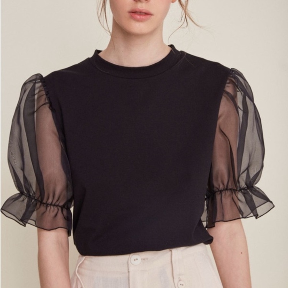 RITA ROW Row Organza Sleeve Blouse Puff Sleeve Blouse in Black Size Medium